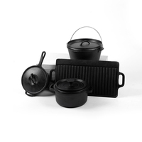 Cocotte en fonte sans pieds, ensemble de cuisson pour camping, grand chaudron, compatible gaz et induction, durable, pour huile végétale