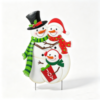 Décoration de Noël extérieure en métal JOY avec famille de bonhommes de neige fantaisistes pour jardin, pelouse et porche
