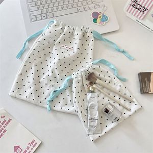 Custom Cute Ins Small Storage Bag Portable <b>Pouch</b> Recyclable Black Polka-Dot Cotton Gift Bag <b>Drawstring</b> Reusable - Product Image 3