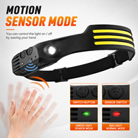 Outdoor COB 3-Licht Silikon Bewegungssensor Stirnlampe Wiederaufladbare USB LED Kopfleuchte Taschenlampe für Camping Angeln