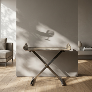 Table basse moderne en laiton avec plateau en marbre, structure en métal, design contemporain, meubles de salon, fabrication artisanale, minimaliste, Uttar Pradesh - Product Image 1