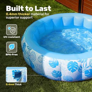 Round Inflatable Family <b>Pool</b> with Blue Tropical Print for Adults and Kids Backyard Summer Fun - Product Image 3