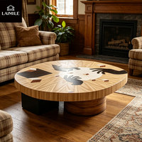 Table basse ronde artistique avec incrustation en placage de bois, table d'appoint élégante et créative, idéale pour les salons, les hôtels et les villas