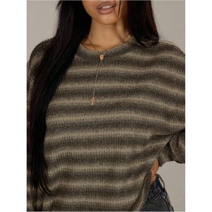 Suéter de Punto Waffle a Rayas Personalizado para Mujer, Manga Larga, Informal, Otoñal, Transpirable y Ligero - Product Image 1