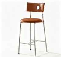 Tabouret de bar en bois avec dossier, siège rond rembourré, pieds en métal avec repose-pieds, chaise de bar à hauteur de comptoir pour îlot de cuisine, café, bar à domicile