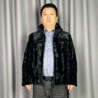 Winter Warme Herren-Nerzfell-PU-Lederjacke mit Tierdruck-Patchwork, Schwarzem Stehkragen, Reißverschluss und Laternenärmeln, ODM