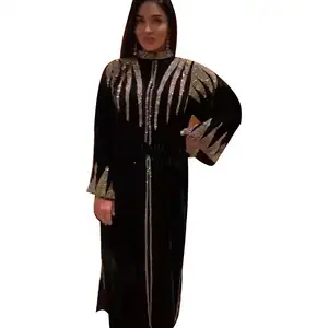 Nouvelle mode musulmane Kebaya Kimono Kaftan Fashion Women Embroidery Mesh Cardigan Dubai Open Abaya Robe Robe