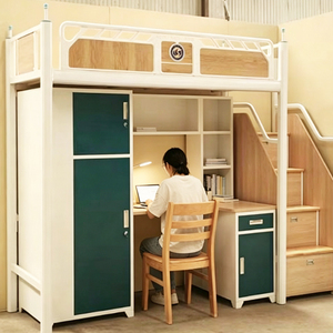 Factory Wholesale High Quality Modern Metal Loft <b>Bed</b> Frame Dormitory <b>Bed</b> Desk <b>Cabinet</b> for School Hotel Bedroom Use - Product Image 2