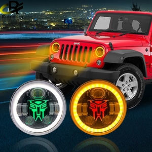 Phare LED rond de 7 pouces H4 scellé, faisceau haut et bas 80W avec anneau halo RVB, feux de jour DRL, clignotant pour Jeep, moto, Harley <span class=keywords><strong>Cafe</strong></span> - Product Image 4