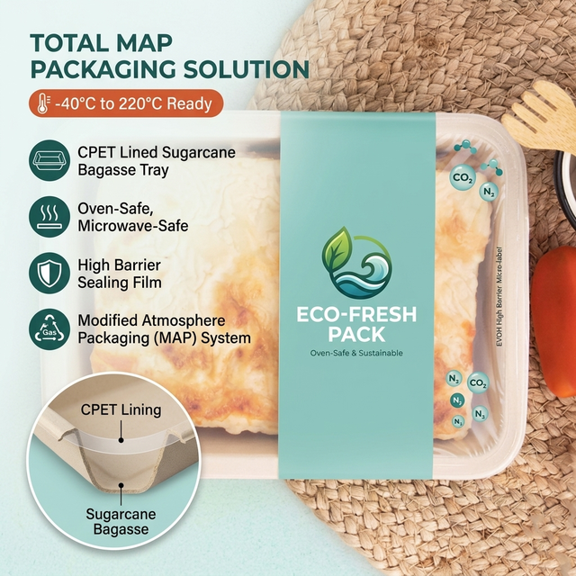 Oven-Safe High Barrier Fiber Tray Sugarcane Bagasse MAP Modified Atmosphere Packaging Tray with EVOH Coating Lined