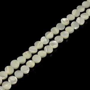 Manik-manik Koin Cangkang Bulat Datar Kerang Mutiara, untuk Pembuatan Perhiasan