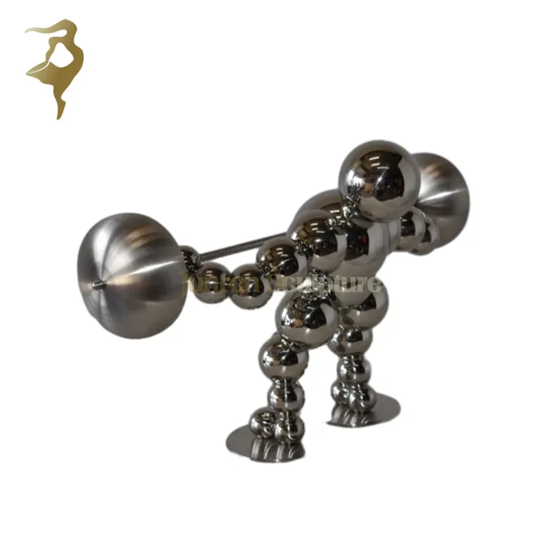 Small metal sculpture art home deco polished stainless steel abstract Weightlifters statue