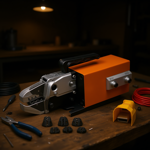 Pince à sertir pneumatique à air comprimé 16mm² pour câbles, entrée frontale, qualité industrielle, poignée métallique souple avec matrices de sertissage - Product Image 2