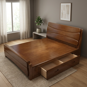 Handmade King Size Teak Wood <b>Bed</b> <b>Frame</b> <b>for</b> Midcentury Modern Bedroom-Elegant Solid Teak with Storage Made in Indonesia - Product Image 3