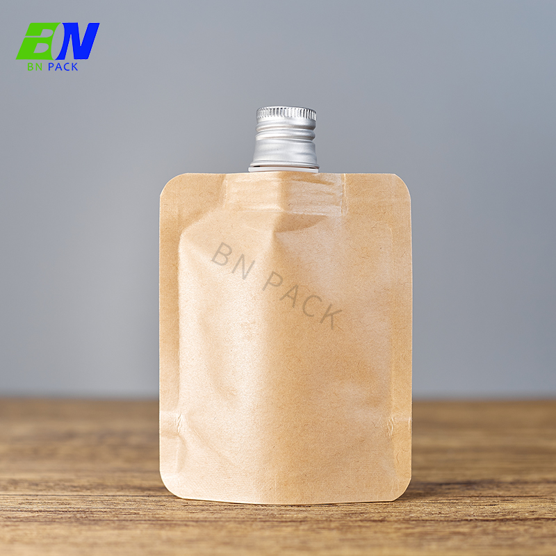 Waterproof Kraft Paper Stand Up Pouch With Spout Packaging Spout Pouch For Liquid Packaging