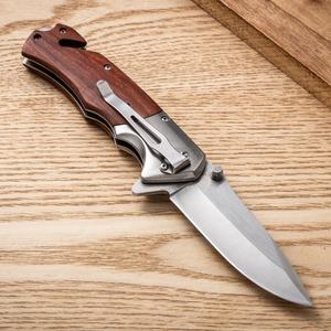 高硬度 スチールブレード アウトドア 多目的 木製ハンドル タクティカル サバイバル ポケットナイフ OEM カスタマイズ可能 - Product Image 2