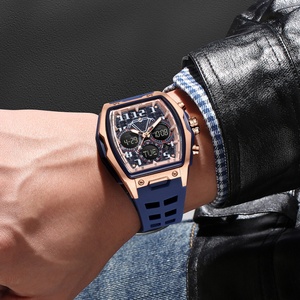 Stainless Steel Alloy <b>Digital</b> Watch Large Dial Multi-Function Luminous Waterproof Alarm <b>Clock</b> Barrel Dual Display Men's Watch - Product Image 4