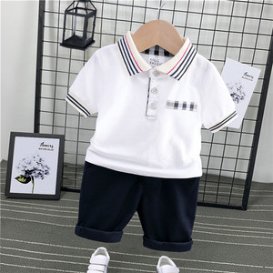 Vêtements d'été coréens pour bébés garçons, ensembles décontractés en coton à manches courtes et col polo, vente en gros - Product Image 6