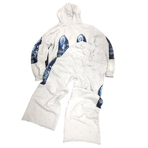Conjunto de sudaderas con capucha y pantalones de chándal con lavado ácido apilado personalizado, chándal de chándal bordado desgastado de retazos acampanados de pierna ancha - Product Image 3