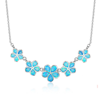 Collier et pendentifs en argent sterling 925 avec opale de feu bleu océan, motif fleur de mer, chaîne à maillons, pour fiançailles, mariages ou fêtes