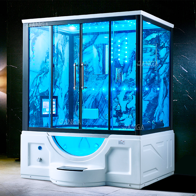 Luxury Steam Shower Room with Jacuzzier Tub Hydro Therapy Massage Steam Bath Room Glass Shower Cabin Wet Sauna Room