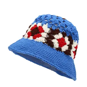 MOTE-ZA178 High Quality Summer Cotton Knitted Bucket Hat For Women Wholesale Crochet Flower Hat Ruffle