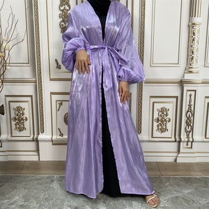 1926# Muslim Abaya Dress Shiny Satin Large Bell Sleeve Modesty Open Abaya Islamic Clothing for 2022 EID - Product Image 2
