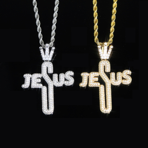 24 "chaîne de corde 18K plaqué or Hiphop <span class=keywords><strong>Rock</strong></span> <span class=keywords><strong>Punk</strong></span> hommes bijoux Micro pavé Cz Jésus lettre croix collier - Product Image 2