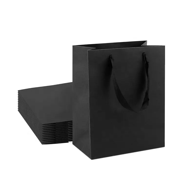 Schwarze matte laminierte Kunstpapier-Einkaufstaschen mit Band griffen