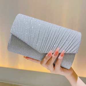 Women's Dinner <b>Clutch</b> Bag Solid Color Pleated Fashion All-match <b>Wedding</b> Suit Handbag Custom Wholesale Evening Party Bags - Product Image 2