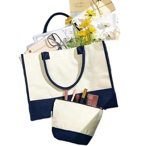 Sac fourre-tout en toile bicolore, sac à main en coton durable et réutilisable pour le travail, le bureau et les trajets quotidiens - Product Image 6