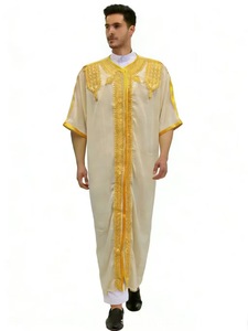 Thobe de style marocain haut de gamme personnalisé avec broderie <span class=keywords><strong>en</strong></span> corde, poche latérale, manches courtes, Bisht, vêtements turcs, Kaftan, Abaya XXL pour hommes musulmans - Product Image 5