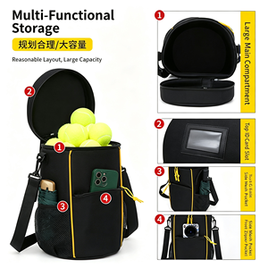 Bolsa de Transporte Portátil para Pelotas de Tenis, de Nailon Sólido Negro con Ribete Amarillo, Accesorio de Entrenamiento para Adultos, para Todas las Estaciones - Product Image 6