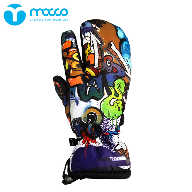 macco Professional thickened waterproof warm motorcycle ski three-finger gloves winter touchable velvet cotton Graffiti adult