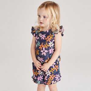 ชุดเซ็ตเสื้อยืดแขนระบายลายดอกไม้และกางเกงขาสั้นสำหรับเด็กผู้หญิง ฤดูร้อน OA 60 วัน OEM ODM ชุดฤดูร้อน 2 ชิ้น - Product Image 2