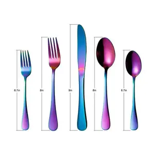 طقم أدوات مسطحة من الفولاذ المقاوم للصدأ سكين زفاف شوكة ملعقة أدوات مائدة بالجملة طقم أدوات تقديم طعام من الفولاذ المقاوم للصدأ تصميمات حسب الطلب بألوان قوس قزح - Product Image 3