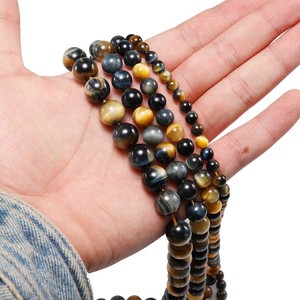 Perles rondes en œil de tigre jaune et bleu naturel, pour la fabrication de bracelets, accessoires de bijoux DIY, vente en gros - Product Image 3