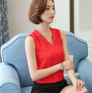 Sommer Günstige ärmellose weiße Frauen Bluse Elegante Tops V-Ausschnitt Büro Damen Casual Blusas Mujer - Product Image 3