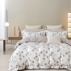 Juego de Ropa de Cama de Satén Estampado 100% Algodón Natural - <span class=keywords><strong>Funda</strong></span> de Edredón y Fundas de Almohada con Bordado de Líneas - Product Image 1