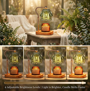 Lampe chauffe-<span class=keywords><strong>bougie</strong></span> avec abat-jour en verre gaufré en forme de cloche, bord ondulé en forme de pétale, base en bois massif, bras réglable, sans flamme, à intensité variable - Product Image 3
