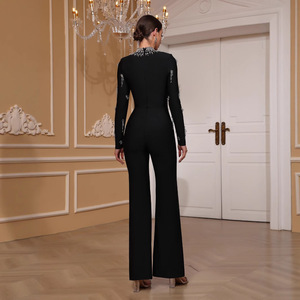 Tuta Elegante da Donna con Strass, Maniche Lunghe, Gamba a Zampa, Nera, Resistente e Sexy - Product Image 3