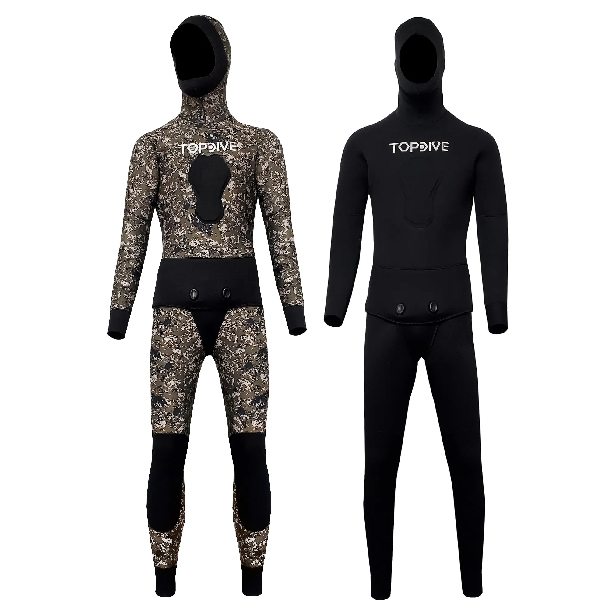 Custom Design 2pcs Camo Wet Suit traje de neopreno SCR CR Neoprene Super Stretchy Long Sleeve Anti-UV Spearfishing Wetsuit