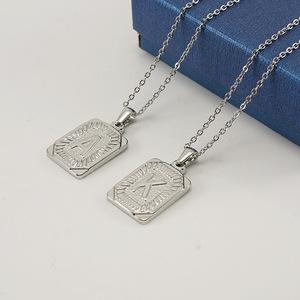 Zogxin Stainless Steel Square Letter Pendant Necklace 26 English Alphabet Clavicle Chain For Men Titanium Steel Fashion Jewelry - Product Image 4