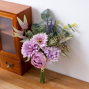 Bouquet de fleurs artificielles CallaFloral, hydrangea et pivoine violettes, décoration intérieure pour mariage - Product Image 1