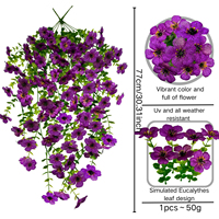Plantes artificielles violettes suspendues, résistantes aux UV, fausses fleurs en soie avec feuilles d'eucalyptus pour la décoration de la Saint-Valentin