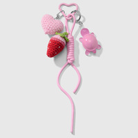 Haakgaren Charme Cherry Sleutelhanger Hanger Handgemaakt Gevlochten Touw Aardbei Fruit Sleutelhanger Voor Dames Meisje Cadeau Accessoires