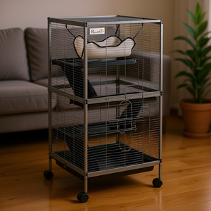 Cage pour animaux de compagnie PawHut à 4 niveaux en métal gris avec hamac et plateau amovible pour furets, chinchillas et petits animaux - Product Image 2