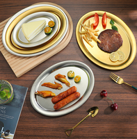 Groothandel RVS Ovale Serveerschaal Goud Zilver Geborsteld Metalen Schaal voor Restaurant Thuis Eten Snack Fruit Dessert Presentatie