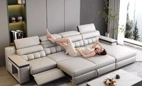 Canapé d'angle Chesterfield en cuir capitonné de luxe léger, style américain et français, avec cadre en bois massif sculpté doré pour salon