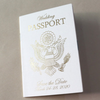 Carte d'invitation pliable de luxe pour événement, Design personnalisé, Logo en feuille blanche et or, passeport et carte d'invitation